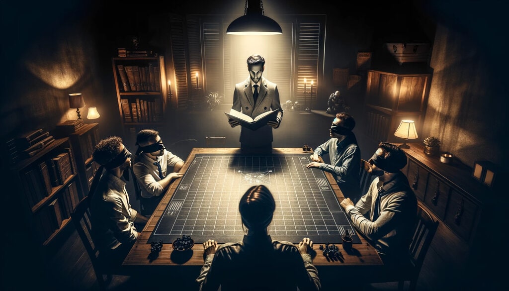 Ведущий со сценарием в руках начинает игру